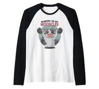 Working On My Mooscles Cute Cow Weightlifting Gym Humor Raglan Baseball Tee