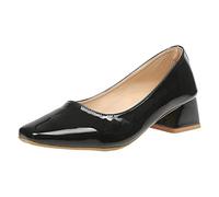 Working Pump Shoes for Women Ladies Nude Patent Heel Square Toe Court Shoes Slip On Court Shoe Mid High Heel Pumps Pointed Toe Office Work Court Shoes Size 4.5 Black