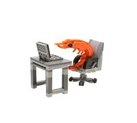 Working Shrimp Man Mini Building Blocks Set, Creative DIY Shrimp Model with Desk & Chair, Desktop Scene Ornament for Office & Home Decor (155PCS)