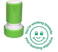 Working Towards Learning Objective Teacher Stamp. Self-Inking, 22mm, Reinkable, Quality Stamper for Assessments. Green Ink