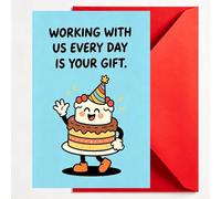 “Working With Us Is Your Gift” Funny Office Birthday Card for Coworker - Blank Inside with Red Envelope, Humorous Greeting Card for Men,Colleagues