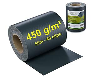 workingHOUSE PVC Privacy Screening for Double Bar Fences - Garden Fence Screen with Clamping Strips - 450g/m², 50m Length x 19cm Height - Weatherproof, Maintenance-Free & Easy to Install (Dark Grey)