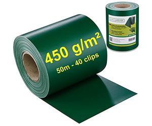 workingHOUSE PVC Privacy Screening for Double Bar Fences - Garden Fence Screen with Clamping Strips - 450g/m², 50m Length x 19cm Height - Weatherproof, Maintenance-Free & Easy to Install (Green)