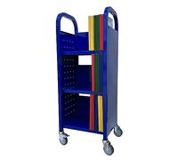 Workington Single Bank Rolling Book Truck Book Cart with 3 Flat Shelves, Library Book Cart with Swivel Lockable Casters 3000 Blue