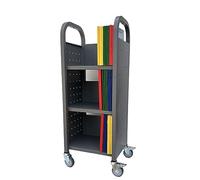 Workington Single Bank Rolling Book Truck Book Cart with 3 Flat Shelves, Library Book Cart with Swivel Lockable Casters 3000 Grey