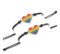 WORKIRAN Pride Bracelet Set of 2 Rainbow Friendship Bracelets for Couples and Friends Adjustable Partner Bracelet with Heart Pendant LGBTQ CSD Jewellery Love is Love