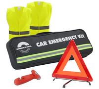 WORKKOOL Car Emergency Kit with Warning Triangle Warning Vest and Emergency Hammer, Safety Triangle and Safety Vest Window Breaker and Safety Belt Cutter for Car with Carrying Bag（4-in-1 set）