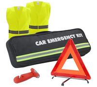 WORKKOOL Emergency Breakdown Kit, Warning Triangle, Safety Hammer, 2x Hi-Vis Reflective Vests, Storage Bag for Car Emergency, Roadside Assistance, MOT Essential (4 packs kit)