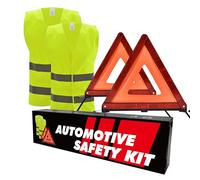 WORKKOOL Professional 2-Pack Warning Triangle Kit, ECE R27 Certified, with 2 x EN ISO 20471 Reflective Vests, for Car, Truck, HGV Roadside Safety