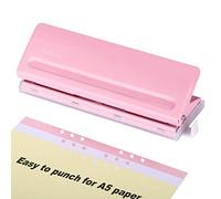 WORKLION 6 Ring Hole Punch: Pink/with Positioning Mark/Removable Chip Tray/6 Sheet Capacity/for Planners and 6-Ring Binders - Adjustable Hole Puncher