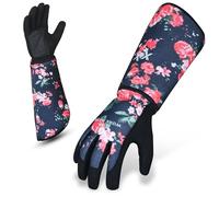 WORKMAXX Gardening Gloves Long Sleeves in Leather with Touchscreen, Heavy Duty Work Gloves Gauntlet Thorn Proof Antivibration for Women (X FLOWER, LARGE)