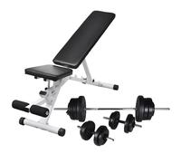 Workout Bench Steel 60.5kg Barbell & Dumbbell Set, 5-Pos Backrest Black 133x41cm