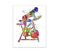 Workout Bike Print Bike Woman Exercise Watercolor Abstract Painting Bicycle Stationary Canvas Poster Home Gym Wall Art Decor 60X90Cm Unframed