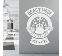 Workout Bodybuilder Beast Mode Activated - Gym Wall Decal Sticker [XXLarge] [White]