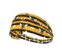Workout Headbands for Women - Black Yellow Striped Bee Print Stretchy Sweat Head Bands for Women Hair, Moisture Wicking Sweatband for Sports Running Athletic Gym Yoga Tennis