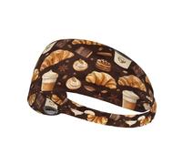 Workout Headbands for Women - Coffee Bread 1 Print Stretchy Sweat Head Bands for Women Hair, Moisture Wicking Sweatband for Sports Running Athletic Gym Yoga Tennis