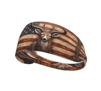 Workout Headbands for Women - Deer American Flag Wall Stretchy Sweat Head Bands for Women Hair, Moisture Wicking Sweatband for Sports Running Athletic Yoga Gym Tennis