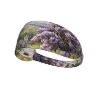 Workout Headbands for Women - Lilacs Teapot Scenic Painting Stretchy Sweat Head Bands for Women Hair, Moisture Wicking Sweatband for Sports Running Athletic Yoga Gym Tennis