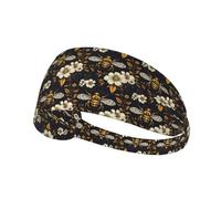 Workout Headbands for Women - Retro Floral Bee Yellow Print Stretchy Sweat Head Bands for Women Hair, Moisture Wicking Sweatband for Sports Running Athletic Gym Yoga Tennis