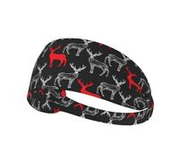 Workout Headbands for Women - Simple Hand Painted Deer Red White Stretchy Sweat Head Bands for Women Hair, Moisture Wicking Sweatband for Sports Running Athletic Yoga Gym Tennis