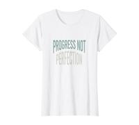 Workout Motivation Progress not Perfection Value Graphic T-Shirt, Women, White, M