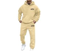 Workout Sets for Men Long Sleeve Hooded Sweatshirt and Sweatpants Set Hoodie Joggers Sets 2 Piece Fashion Sweatsuits for Men Sport Set Basic Hoodie & Jogger Set Holiday Clothing (Khaki, XXL)