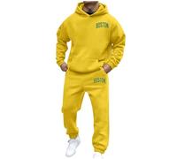 Workout Sets for Men Sports Sweatshirt 2 Pieces Hoodie and Pants Autumn Winter Sweatshirt Shooters Long Imprea Letters Jogger Jacket Lapel Activewear Sweatsuits Xmas Gift Yellow
