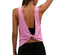Workout Tank Top for Women Open Back Sleeveless Tank Top Casual Summer Loose Fit Athletic Vests Lightweight Breathable Blouses for Gym Fitness Yoga Comfortable Cropped T Shirts Pink