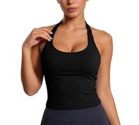 Workout Tank Top Women's Padded Sports Bra Gym Halter Slim Fit Sports Vest Yoga Shirts Backless Solid Color Top Comfortable Sports Shirt Casual Running Shirt, black, S