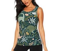 Workout Tank Tops for Women, Quick Dry Crew Neck Tank Top, Women Sport Sleeveless T-Shirt, Sport Vest, Gym Running Yoga Tops Athletic Shirts/Cute Dinosaur Black