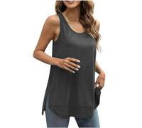 Workout Tank Tops for Women UK Plus Size Solid Color Round Neck Sleeveless Tshirt Baggy Undershirt Longline Vest tops Loose Fit Sport Tee Shirts Plain Tank Top for Yoga Gym Fitness Running
