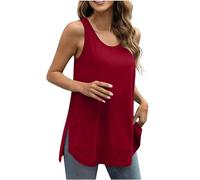 Workout Tank Tops for Women UK Plus Size Solid Color Round Neck Sleeveless Tshirt Baggy Undershirt Longline Vest tops Loose Fit Sport Tee Shirts Plain Tank Top for Yoga Gym Fitness Running