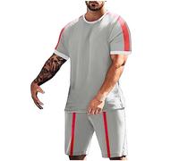 Workout Top Bottom Sets for Men 2024 Mens Suit Men's Summer Breathable Two Breathable Volume T Shirt Shorts Set Mens Suit Slim Fit Double Breasted Big and Tall (Grey, XXL)