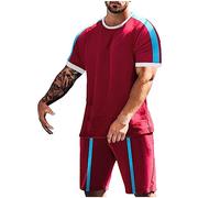 Workout Top Bottom Sets for Men 2024 Mens Suit Men's Summer Breathable Two Breathable Volume T Shirt Shorts Set Mens Suit Slim Fit Double Breasted Big and Tall (Red, XXL)