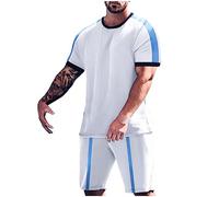 Workout Top Bottom Sets for Men 2024 Mens Suit Men's Summer Breathable Two Breathable Volume T Shirt Shorts Set Mens Suit Slim Fit Double Breasted Big and Tall (White, M)