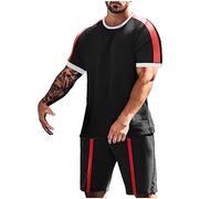 Workout Top Bottom Sets for Men 2024 Mens Suit Men's Summer Breathable Two Breathable Volume T Shirt Shorts Set Mens Suit Slim Fit Double Breasted Big and Tall (Black, XXL)