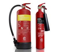 Workplace Fire Extinguisher Set. 6 LTR Foam + 2 KG CO2 Fire Extinguishers. CE and British Standard Kitemark with ID Signs. Ideal for Homes Kitchen WORKSHOPS Warehouses GARAGES Hotels Restaurants