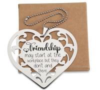 Workplace Friendship Stainless Steel Heart Ornament - “Friendship May Start at The Workplace...” Hanging Tag, Coworker Appreciation or Farewell Gift, Office Keepsake,LGG4