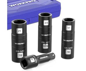 WORKPRO 1/2" DR. Impact Socket Set, Cr-Mo Steel Heavy Duty Flip Sockets with Extension Bar, 17 mm, 19 mm, 21 mm Metric and 3/4-Inch,13/16-Inch, 7/8-Inch SAE Sizes, Lug Nut Socket Set with Storage Box