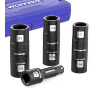 WORKPRO 1/2" DR. Impact Socket Set, Cr-Mo Steel Heavy Duty Flip Sockets with Extension Bar, 17mm, 19mm, 21mm Metric and 3/4-Inch,13/16-Inch, 7/8-Inch SAE Sizes, Lug Nut Socket Set with Storage Box
