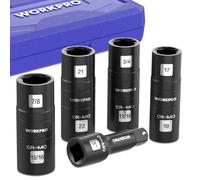 WORKPRO 1/2" Drive Impact Socket Set, Cr-Mo Steel Lug Nut Flip Socket with Bar Extension, Impact Heavy Duty Wheel Nut Sockes, with Storage Box, SAE and Metric Sizes