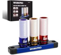 WORKPRO 1/2" Drive Impact Socket Set for Lug Nuts, 3-Piece 17 mm 19 mm 21 mm Protective Wheel Nut Sockets with Rail, Cr-Mo Steel Non-Marring Wheel Socket Set for Car & Tire Repair