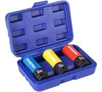 WORKPRO 1/2" Drive Lug Nut Impact Socket Set, 3 Pcs Thin Wall Nut Sockets, Metric Protective Wheel Nut Socket 17mm, 19mm, 21mm with Storage Box, Cr-Mo Steel Sockets for Impact Drill, Torque Wrench