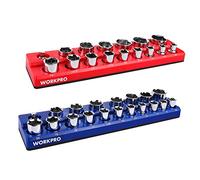 WORKPRO 1/2-inch Magnetic Socket Organizer Set, 2-Piece SAE & Metric Magnetic Socket Holders, Holds 35 Standard Sockets for Tool Box, Tool Carts (Sockets Not Included)