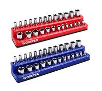 WORKPRO 1/4-inch Magnetic Socket Organizer Set, 2-Piece SAE & Metric Socket Holders, Holds 52 Standard and Deep Sockets for Tool Box, Tool Carts (Sockets Not Included)