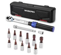 WORKPRO 1/4” Torque Wrench, 14-Piece Bike Torque Wrench Set 2-26N.m, Torque Wrench Set with Dual Direction Adjustable 72 Teeth, Non-Slip Handle, Extension Bar, Socket Set for Car, Bicycle Repair