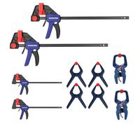 WORKPRO 10-Pack Clamps for Woodworking, 12" & 6" Bar Clamps, 2 Quick-Release Ratcheting Wood Clamps and 4 Spring Clamps, Light Duty F Clamps/Spreader 150 LBS Load Limit