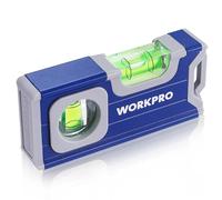 WORKPRO Magnetic Spirit Level 115 mm, Mini Spirit Level with 2 Vials 90°/180°, Magnetic Spirit Level with Hanging Hole, Aluminum Alloy Body, Strong Magnet, Grooved Design for Builders
