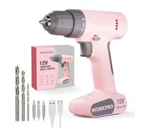 WORKPRO 12V Cordless Drill Driver with Battery 1500 mAh, 3/8'' Chuck Keyless Electric Screwdriver, 17+1 Torque, Pink Power Drill for Drilling and Tightening/Loosening Screws
