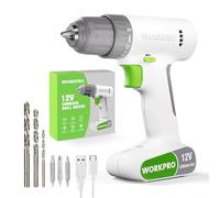 WORKPRO 12V Cordless Drill Driver with Battery 1500 mAh, 3/8'' Chuck Keyless Electric Screwdriver, 17+1 Torque, White Power Drill for Drilling, Tightening, Loosening Screws